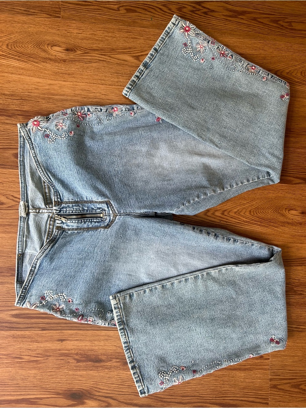 Vintage Z. Cavaricci Low Rise Boot Cut Jeans with Pink Floral Embroidery